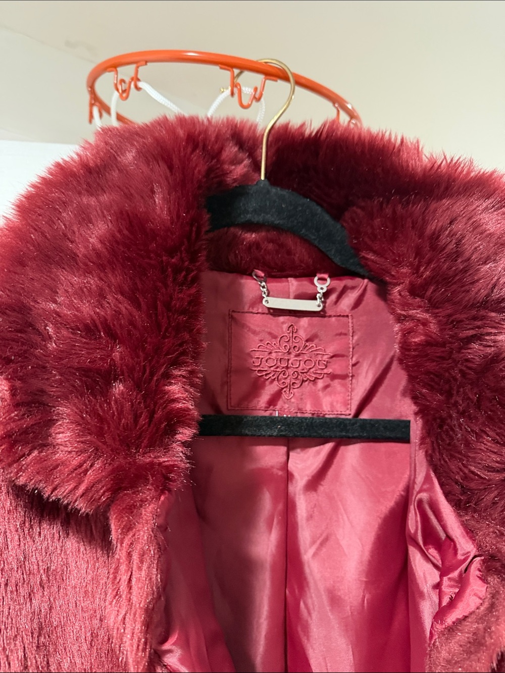 Jou Jou Plush Teddy Jacket in Burgundy - Picture 4 of 5